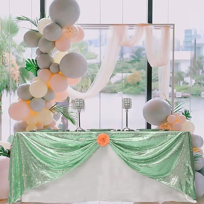 Eternal Beauty Mint Green Tablecloth, 90x132 Inch Square Rectangle Table Cover for Cake Dessert Exhibition Party Birthday Events
