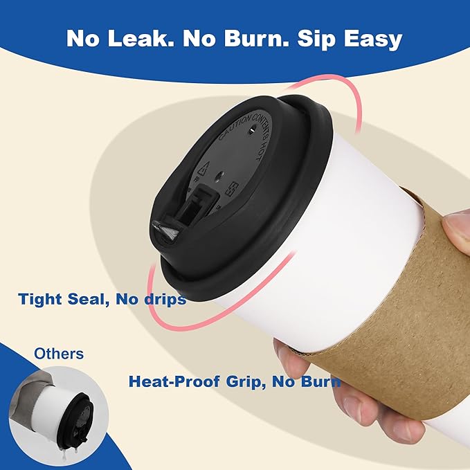 12 oz 300 Pack Coffee Cups with Lids and Sleeves, Straws, Hot Disposable To Go Travel Paper Cups Bulk for Office, Home Coffee Bar Accessories, Chocolate, Cocoa, Beverage (White)