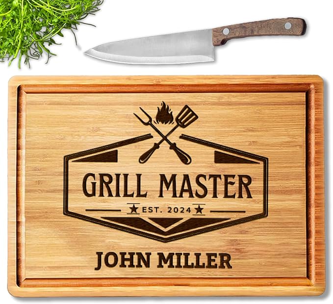 Personalized Grill Cutting Board for Men, Customized Grill Master Gifts for Dad, Unique Father's Day Gifts for Him, Customizable BBQ Grill Accesories Gift for Barbecue Lovers