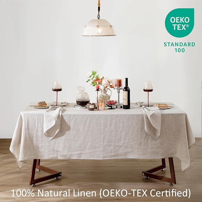 Talasily Linen Tablecloth 100% Pure Linen Table Cloth 60x120 Inches Rectangle Tablecloths Washable Cloths for Kitchen, Dining, Buffet Parties, Holidays, Picnic, Weddings and Restaurants-Natural Linen