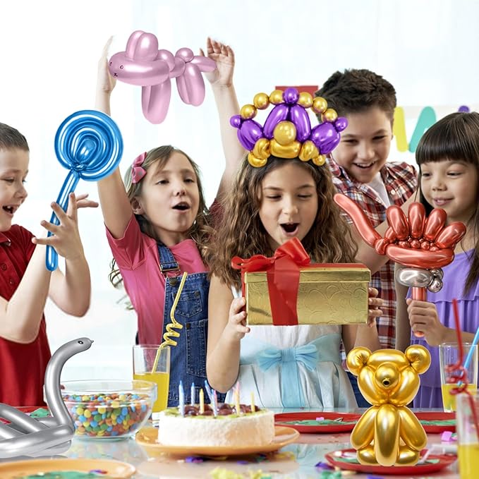 KAWKALSH 260 Metallic Multi Long Balloons for Balloon Garland Thickening Skinny Latex Twisting Animals Modeling Christmas Birthday Wedding Party Festival Decorations 100pcs
