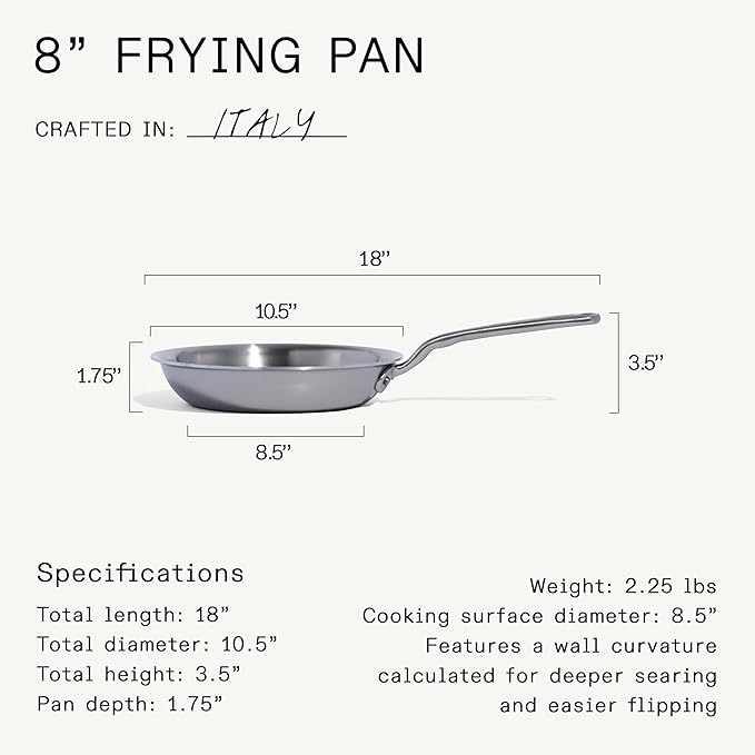 Made In Cookware - 8-Inch Stainless Steel Frying Pan - 5 Ply Stainless Clad - Professional Cookware - Crafted in Italy - Induction Compatible