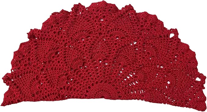 BIBITIME Lace Placemats Table Doilies Round Handmade Crochet Doily Kitchen Coffee Cup Mug Mats Dinner Place Mats (16 to 17.5 inches-2PCS, Red)