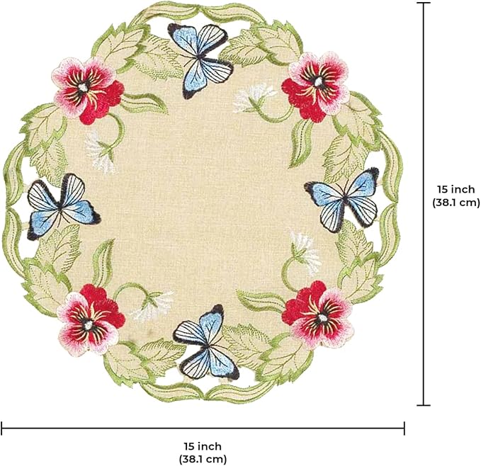 Decozen Set of 4 Doilies for Table, Lace Doilies - Rustic, Crochet, Farmhouse, Kitchen, Round Table Placemats - Valentines Day Decorations - 15 inch Gold Beige, The Maliana Collection