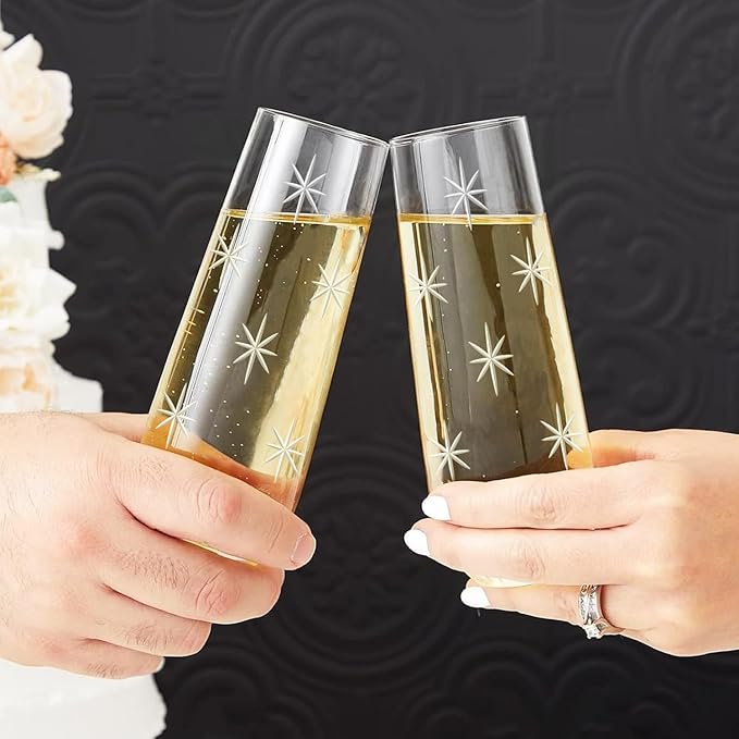SHOSHIN Stemless Champagne Flutes - Elegant Hand-Cut Crystal Glasses
