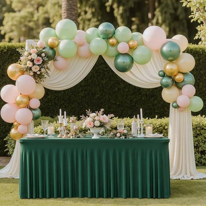 6 Pack Dark Green Rectangle Tablecloth with Elastic Table Skirt – 6FT Fitted Spandex Table Cover, 72 Inch Wrinkle-Resistant & Stretchable for Christmas Party Banquet Buffet Restaurant