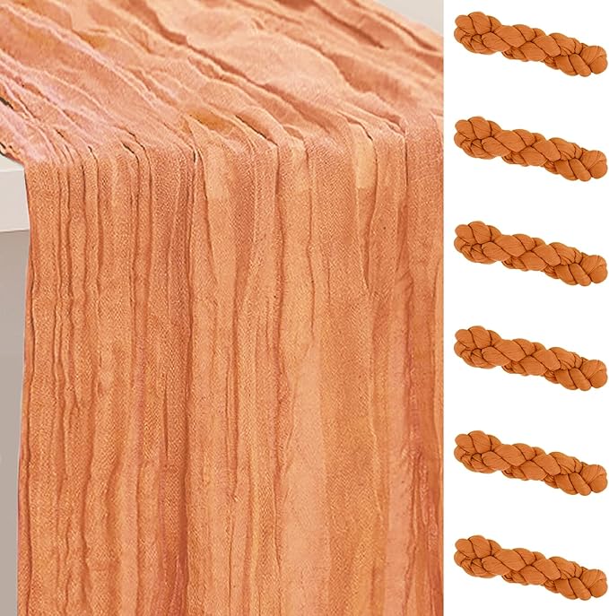 6 Pack Coral Cheesecloth Table Runner 35x120 Inch 10Ft Rustic Gauze Cheese Cloth Table Runner Sheer Cheesecloth Table Runners for Wedding Party Bridal Shower Decoration