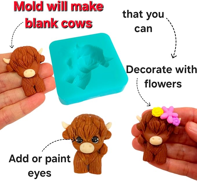 Highland cow head highland cattle farm Multi Project Silicone Mold DIY polymer clay molds resin molds (Model B cow) 090