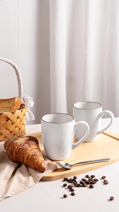 famiware Coffee Mugs Sets for 4, 12 oz Mug Set, Coffee Cups with Handle for Coffee, Tea, Cocoa and Milk, Microwave and Dishwasher Safe, White Floral