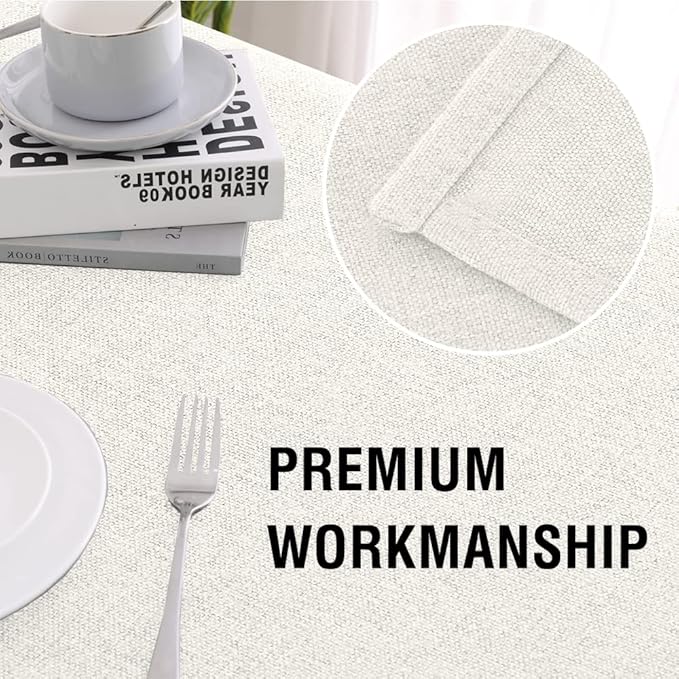 H.VERSAILTEX Linen Textured Tablecloth 60 x 102 Waterproof Decorative Table Cloth Spill-Proof Linen Look Cover for Party Table Extra Soft and Thick Fabric Wrinkle Free, Heather Ivory