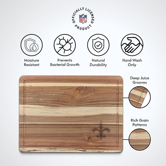 The Memory Company Officially Licensed NFL Acacia Cutting Board – 11.7" x 15.7" Durable Wood Chopping & Serving Board with Team Logo
