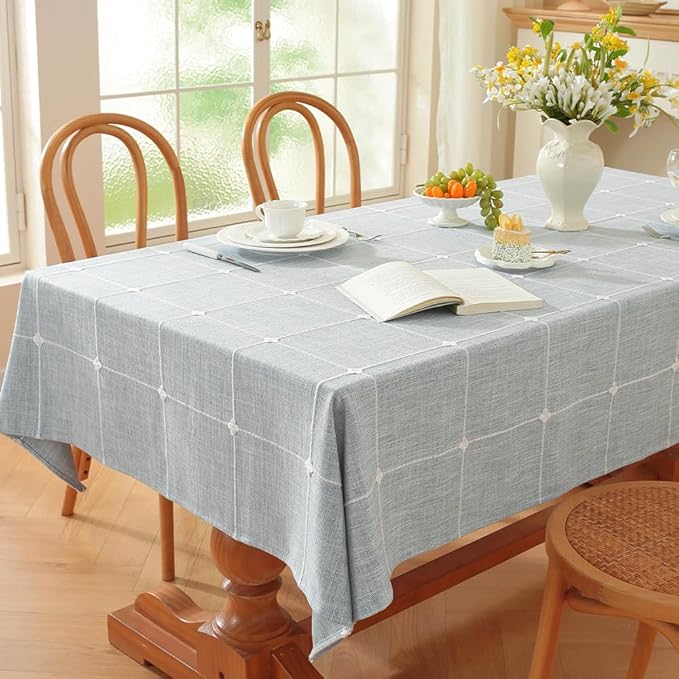 Zobesta Blue Table Cloth Rectangle Table 86 x 53 Inch Cotton Blue Linen Gingham Tablecloth Rectangle, Heavy Weight Washable Boho Tablecloth for Outdoor, Party, Holiday, Picnic, Dining