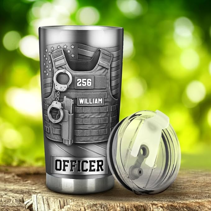 Serve And Protect Personalized Police Officer Tumbler Custom Name Law Enforcement Gift For Him Coffee Travel Mug Retirement Graduation Present Sheriff Deputy Stainless Steel Insulated Cup