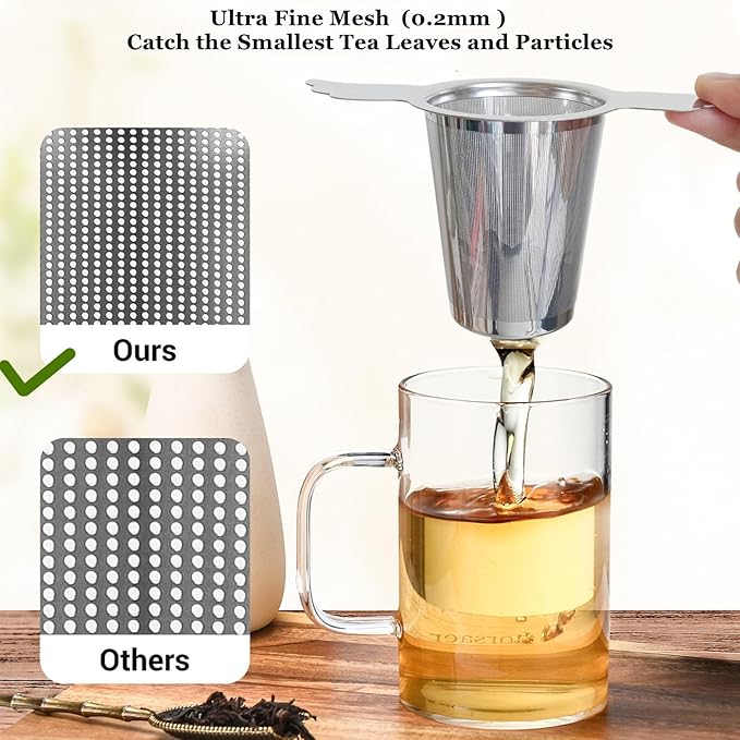 Tea Infusers Strainers Basket with Lid/Drip Tray for Loose Leaf Tea, Ultra Fine Mesh Tea Steeper 304 Stainless Steel Tea Filter with Big Capacity＆Two Extended Arms, Fit Cup Mug Teapot Kettle