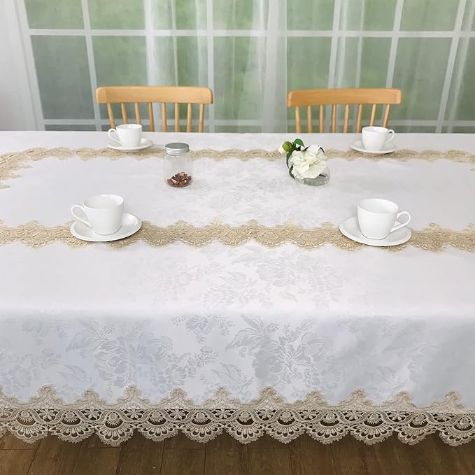 Tablecloths for Rectangle Tables Lace Elegant Decor for Dinning Home Holiday Party Kitchen Easter Christmas Wedding Farmhouse Outdoor Washable Table Linen (H17191-Beige-1, 72 * 126)