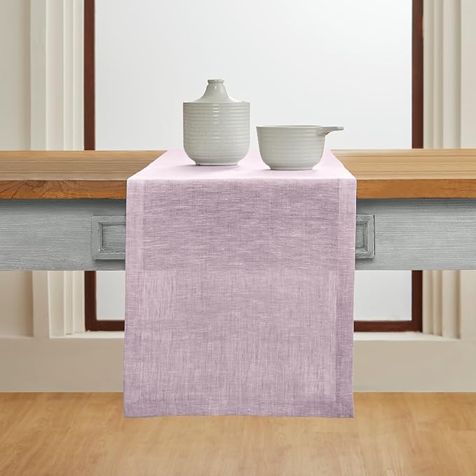 Solino Home Linen Table Runner 72 Inches Long - Athena, 100% Pure Linen Chambray Lavender Table Runner 14 x 72 Inch for Dining, Spring, Easter, Valentines