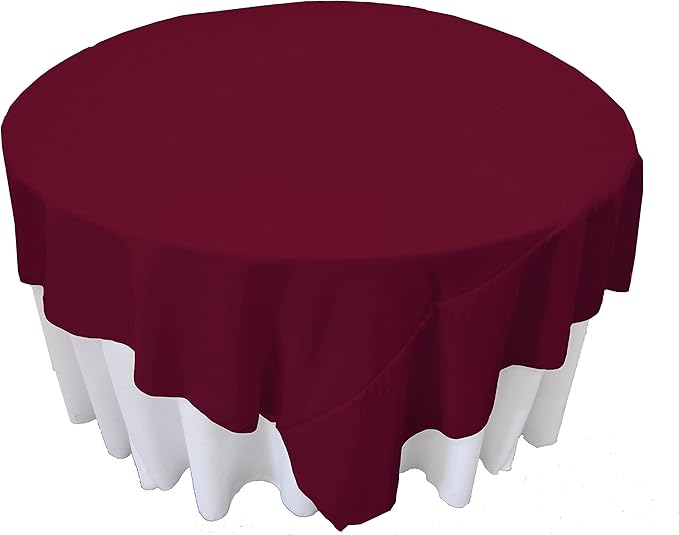 LA Linen Polyester Poplin Washable Square Tablecloth, Stain and Wrinkle Resistant Table Cover, 90 by 90-Inch, Cranberry, (TCpop90x90_CranberryP28)