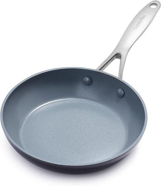 GreenPan Valencia Pro Hard Anodized Healthy Ceramic Nonstick 8" Frying Pan Skillet, PFAS-Free Cookware, Stainless Steel Handle, Induction Suitable, Dishwasher Safe, Oven Safe, Gray