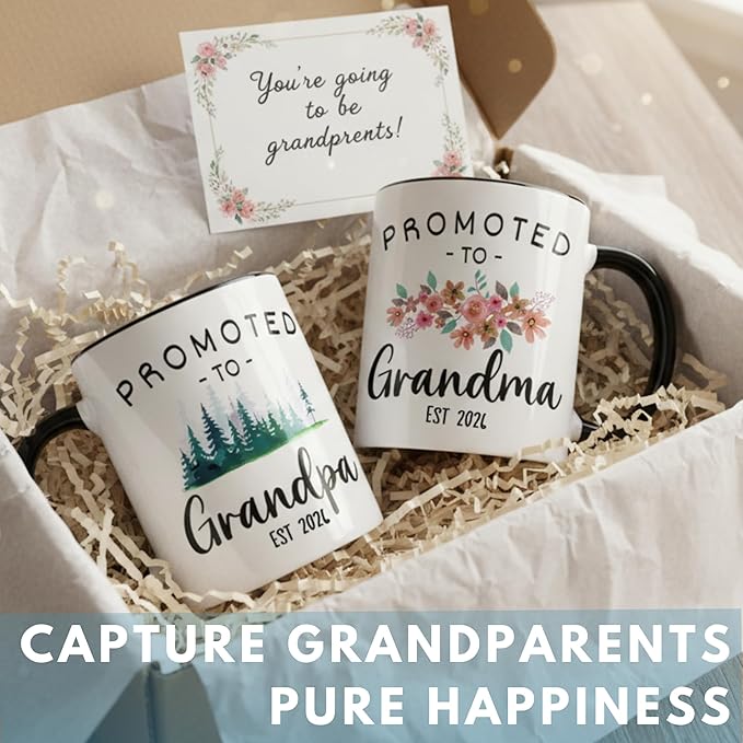 Vivulla68 Promoted to Grandparents Mug 2026 with Greeting Card, Pregnancy Reveal Gift for New Grandma and Grandpa, First Time Grandparents Coffee Cup, Baby Announcement Idea, Grandma And Grandpa Mugs