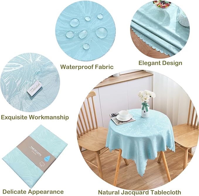 Square Tablecloth Small Table Cloths 36x36 Inch Up to 22" Tables Leaves Pattern Scalloped Edge Waterproof Jacquard Nightstand End Table Cover for Coffee Teapoy Table Room Decor (Blue)