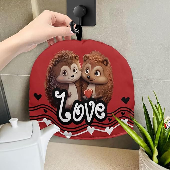 Hedgehog Love Tea Cozy for Teapot Tea Valentine's Decor Insulated Cosy for Kitchen Accessory Red Romantic Tea Pot Cozy for Keeping Warm Love Teapot Dust Protector