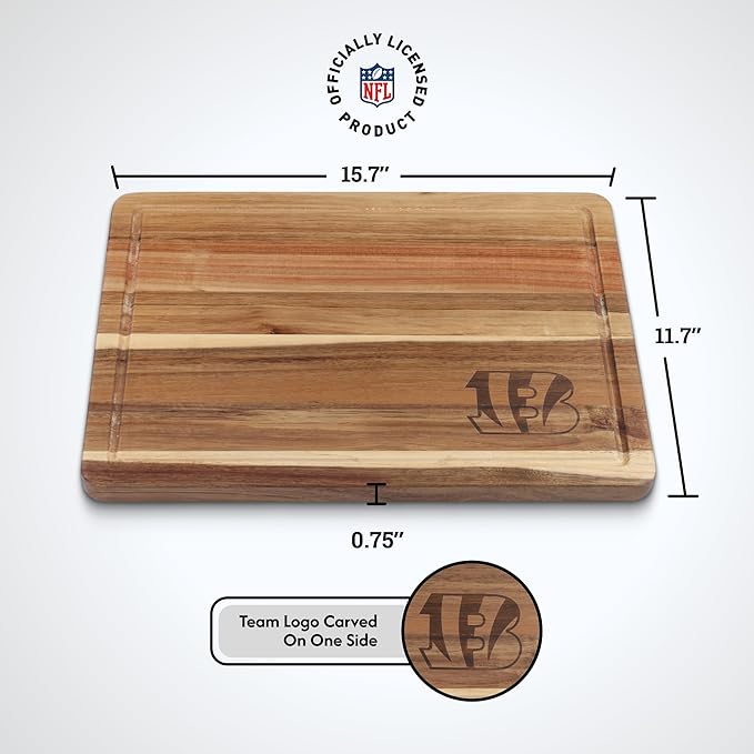 The Memory Company Officially Licensed NFL Acacia Cutting Board – 11.7" x 15.7" Durable Wood Chopping & Serving Board with Team Logo