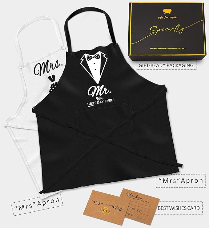 Mr & Mrs Aprons for Couple Gift-Anniversary,Bridal Shower,Wedding,Engagement,Christmas Gifts for Couple,Kitchen Gift Set