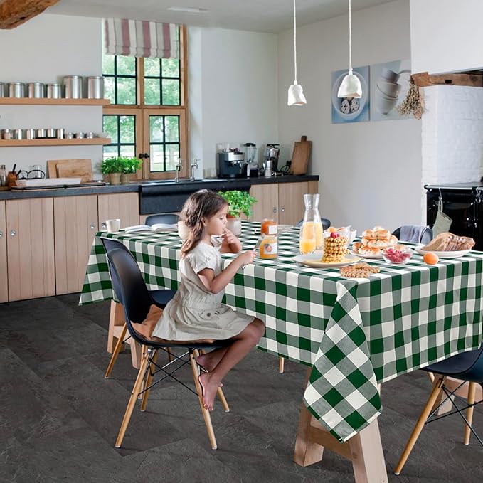 Hiasan Christmas Plaid Tablecloth Waterproof, 2 Pack, 60 x 120 inch - Checkered Table Cloth Rectangle for Holiday/Spring Party/Outdoor Picnic/Kitchen, Forest Green and White