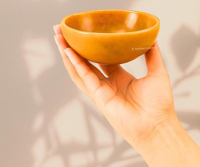 Yellow Jasper Crystal Bowl - 3 Inch Decorative Bowls for Room and Home Decor - Gemstone Healing Crystals for Elegant Display, Positive Energy Balance and Gift