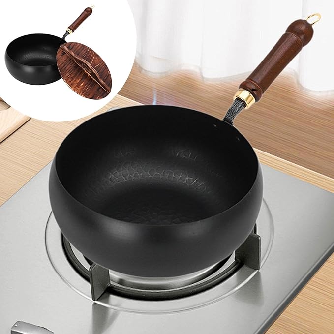 Wok Pan Chinese Wok Boiling Non Stick Skillet Uncoated General Cooking Wok Induction Cooker Gas Stir Fry Pan Round Bottom Wok, Wok Pan with Lid