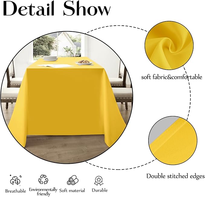 Rectangle Tablecloths 90x132 Inch 2 Pack Yellow Tablecloth for 6ft Washable Decorative Linen Polyester Table Cloths for 8ft Dining Table Banquets Buffet Parties and Wedding