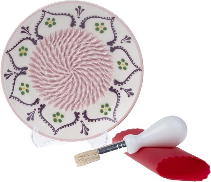 Ceramic Garlic Grater Plate - Handmade 4 Pcs Press - Natural Grinder - Decorative Mincer - Ginger, Cheese Grater - Hand Dish (Vanilla White)