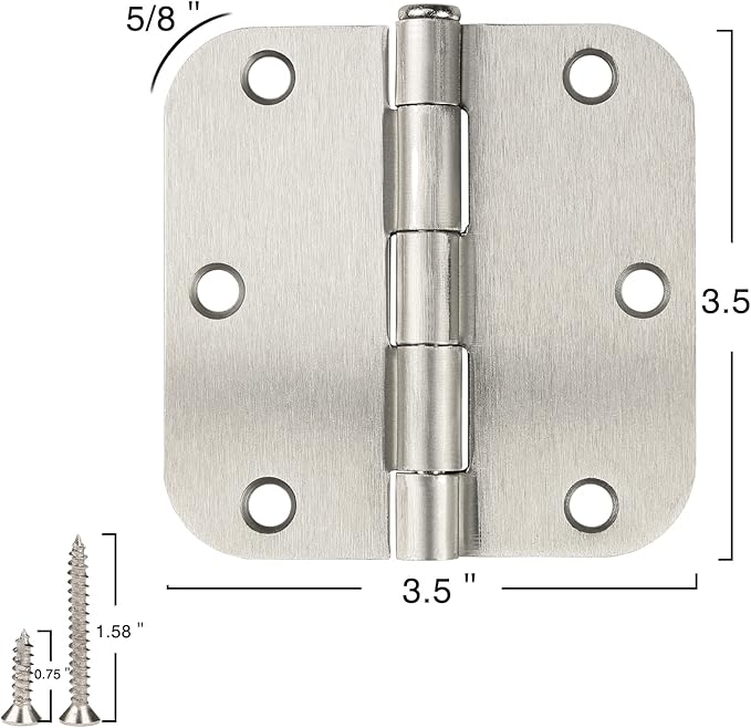 90 Pack Satin Nickel Door Hinges 3.5 x 3.5 Inch Interior 3 1/2 Inch Door Hinges for Doors Rounded 5/8" Radius Corners Flat Iron Hinge 3 ½"x 3 ½" Door Hardware Controls