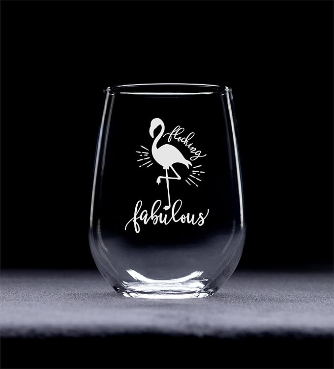 C M Flocking Fabulous Flamingo Stemless Wine Glass - 17 oz. - 1 Piece - Flamingo Gift for Men and Women (Style F1)