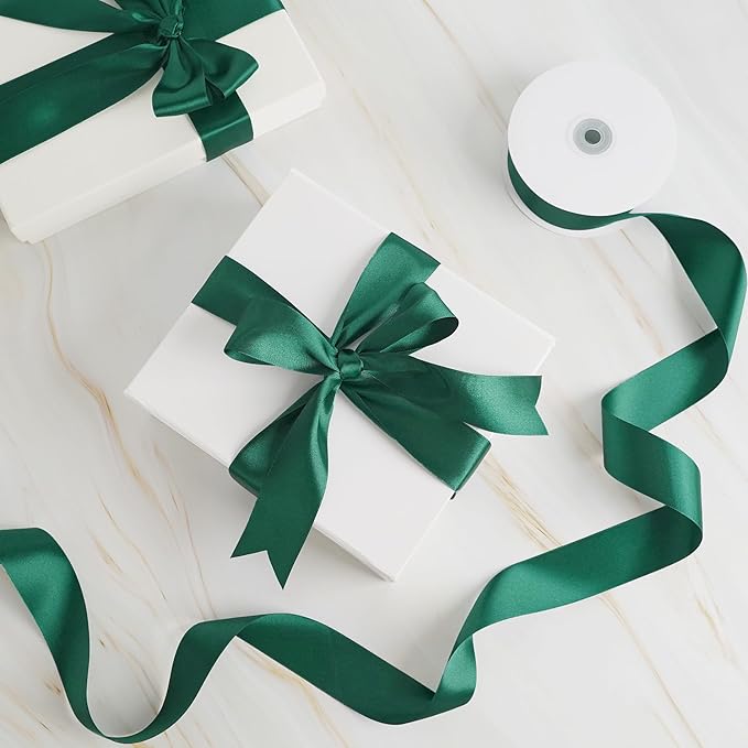 MEEDEE Dark Green Satin Ribbon - 1-1/2 inch Double Faced, Perfect for Christmas Tree, Wreaths, Weddings, Flower Bouquets