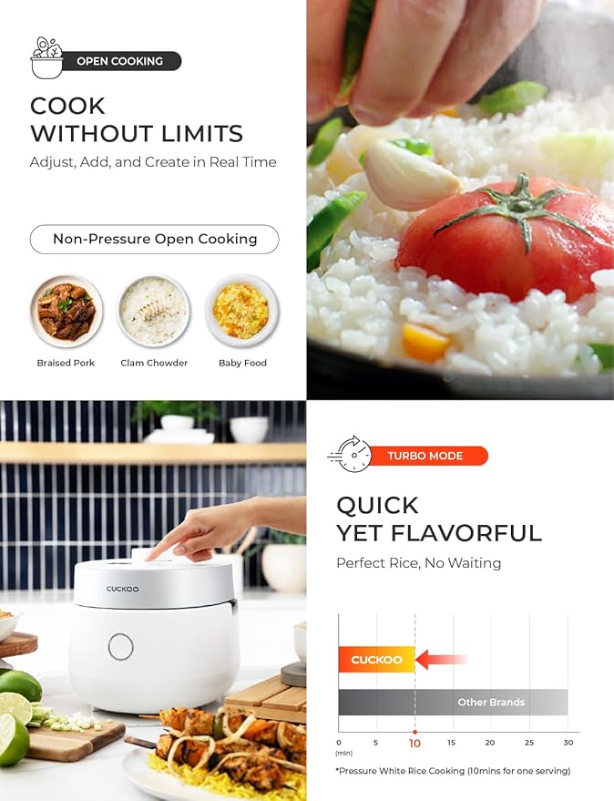 CUCKOO CRP-MHTR0309F | 3-Cup (Uncooked) Twin Pressure Induction Heating Rice Cooker | 11 Menu Options: High/Non-Pressure & More, Made in Korea | White, 3 Cups
