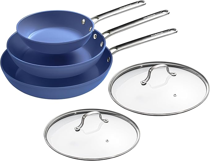 MsMk 5-Piece Ceramic Non Stick Pans Set 8, 10, 12 Inch Frying Pans, 10inch and 12 Inch with Tempered Glass Lids, Stay-Cool Handles, Oven Safe 700℉, Compatible with All Cooktops