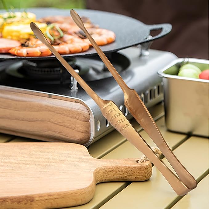 JETKONG Stainless Steel Kitchen Tongs, Serving Tongs for Cooking, 10.6" Metal Food Tongs with Non-Slip Comfort Grip, Non-Stick Cooking Tongs Heat Resistant BBQ Tong Grill Tong (Brown)