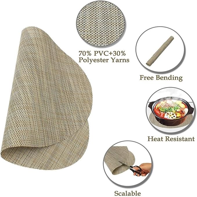 Washable Oval PVC Placemats Set of 1/4/6 Heat Cross Woven Non-Slip Insulation Table Mats for Kitchen Dining Table(Tuo Grey,6 pcs)
