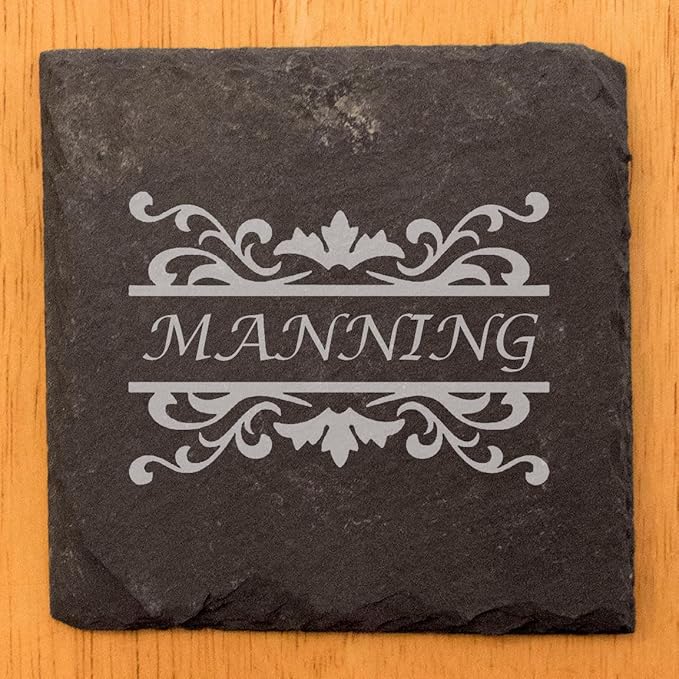 Personalized Monogram Family Coasters, Natural Stone Set, Birthday, Wedding, Customized, Rustic - Square Slate - Set of 4