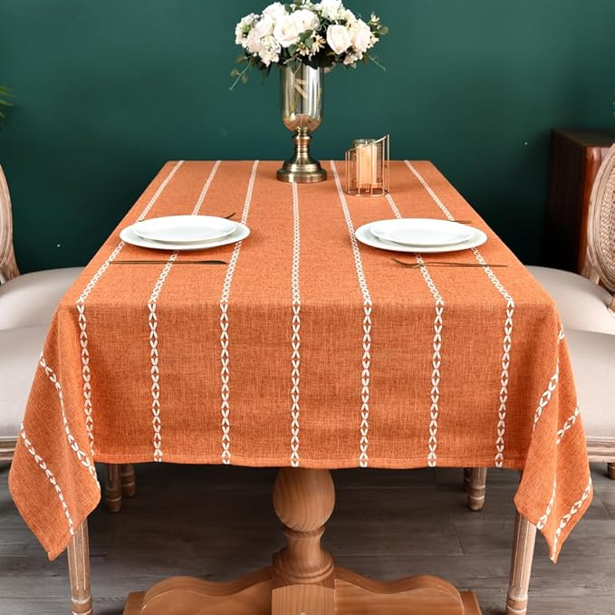 Zobesta Orange Table Cloth Rectangle Table 70 x 53 Inch, Farmhouse Tablecloth Cotton Tablecloth for Rectangle Tables, Washable Dining Table Cover for Halloween,Thanksgiving, Dining, Outdoor,Fall