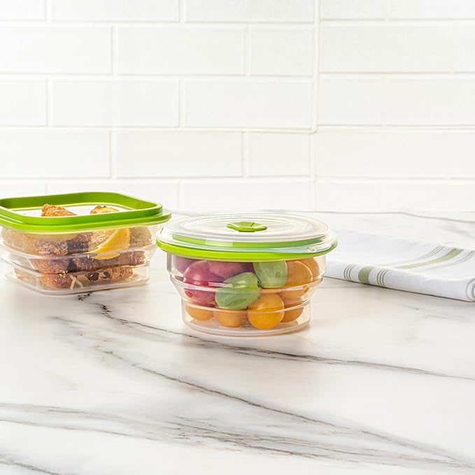 Restaurantware-Fresh Hero 16 Ounce Storage Containers, 20 Durable Airtight Food Containers - Microwavable, Freezable, Green Silicone Collapsible Container, Dishwashable, With Vented Lids