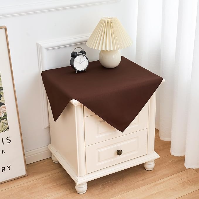 2 Pack Small Square Table Cloth 24X24 Inch Chocolate Washable Fabric Tablecloth Polyester Solid Tables Cover for Night Stand End Table Side Table Outdoor Indoor