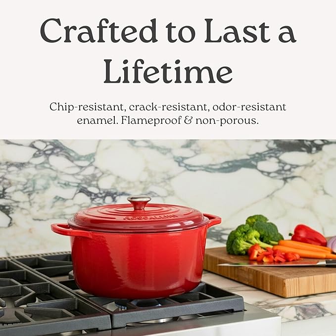 Signature Enameled Cast Iron Oval Dutch Oven | Non-Stick Serving Pot with Tight Fitting Lid for Perfect Roasting, Baking, Sauteing, and Bread Making | 5Q [Oyster Grey]