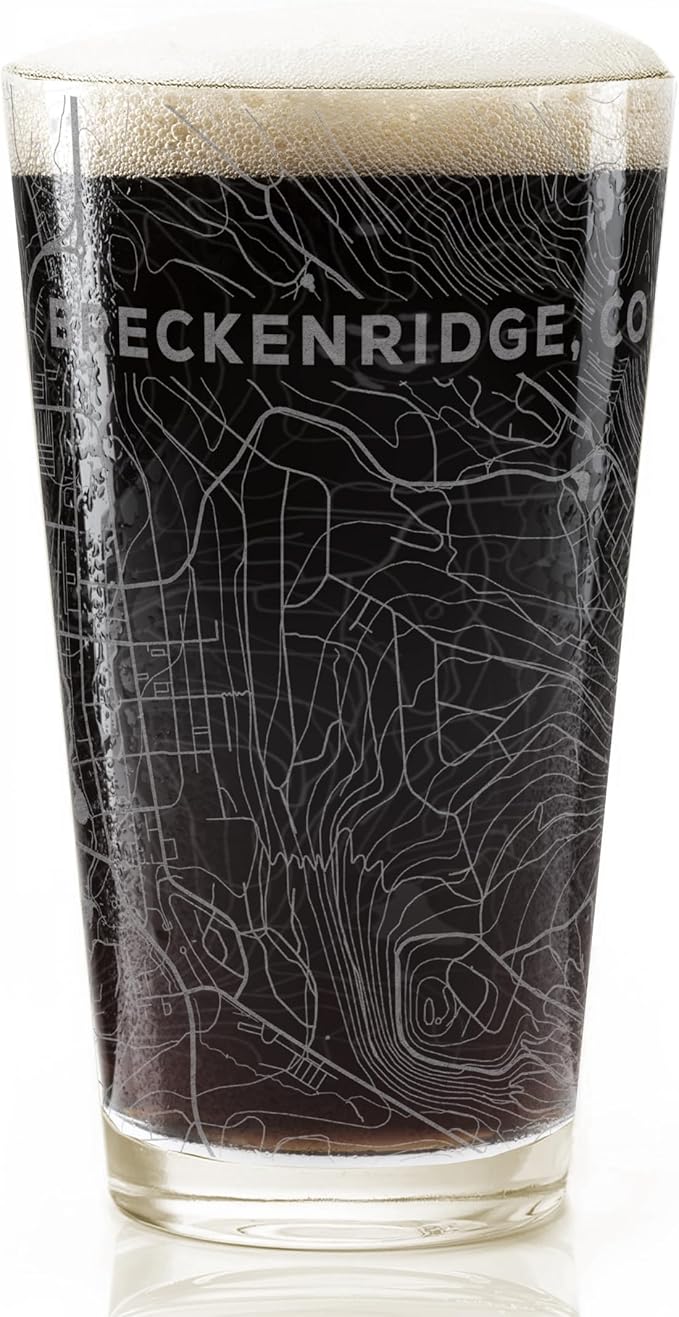BRECKENRIDGE COLORADO Engraved Pint Glass | Great Ski Resort Mountain Topography Map Gift Idea!