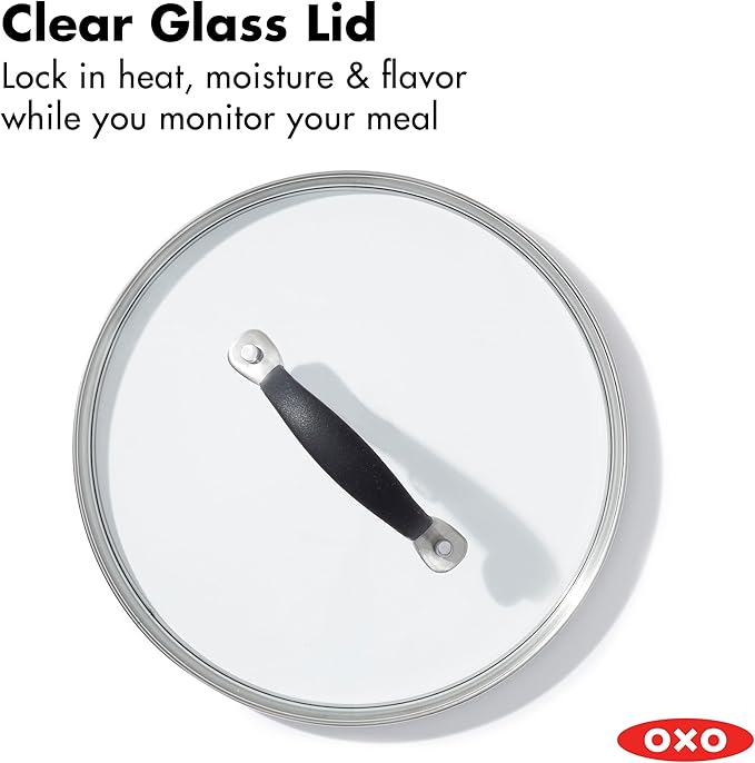 OXO 1.6QT Non-Stick Every Day Sauce Pan with Glass Lid, BPA-Free Comfort Grip Silicone Handle, Dishwasher & Oven Safe, PFAS-Free Ceramic Skillets, Sauce & Soup Chef Pot, Drip-Free, Black