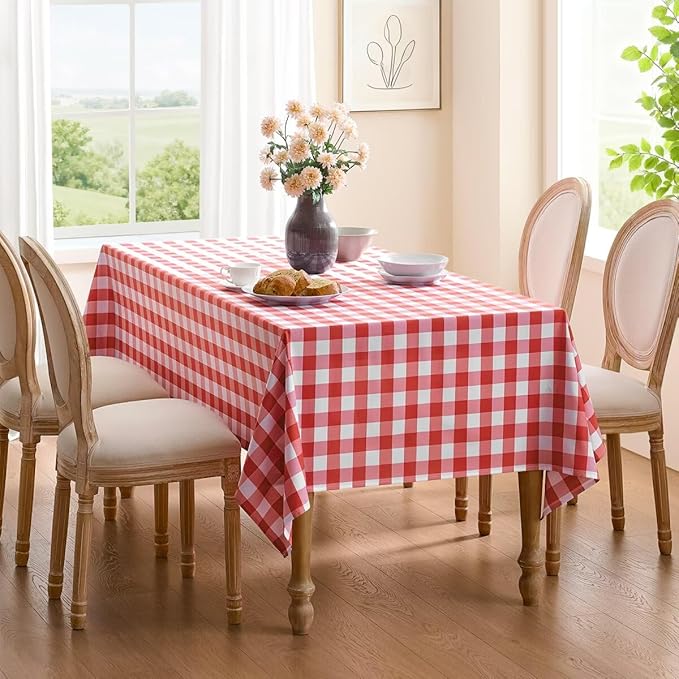 Checkered Tablecloth Rectangle Gingham Table Cloths Waterproof Wrinkle Free Buffalo Plaid Table Covers Washable for Dining, Parties & Outdoor Picnic(Red,52"×70")