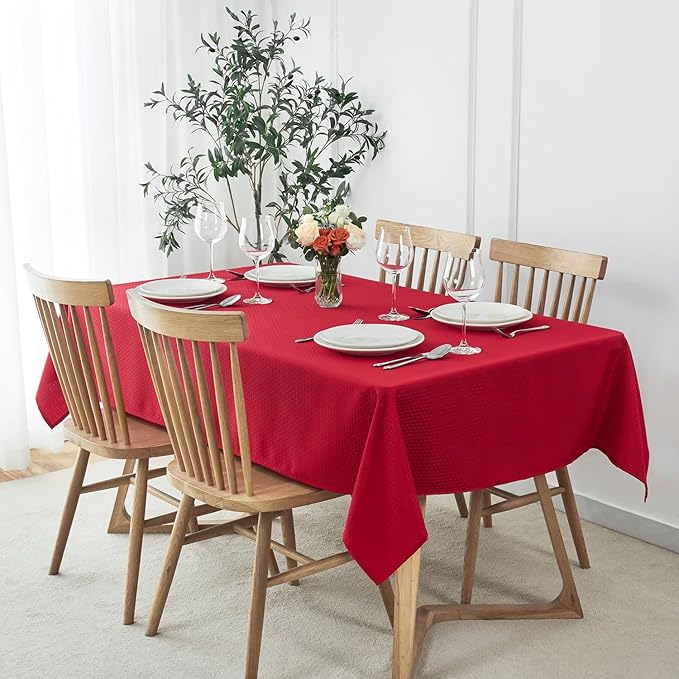 maxmill Christmas Tablecloth Weaved Texture Design Stain Resistant Waterproof Wrinkle Resistant Table Cloth, Decoration for Dining Room Holiday Parties Dinner, Rectangle 60 x 120 Inch, Red