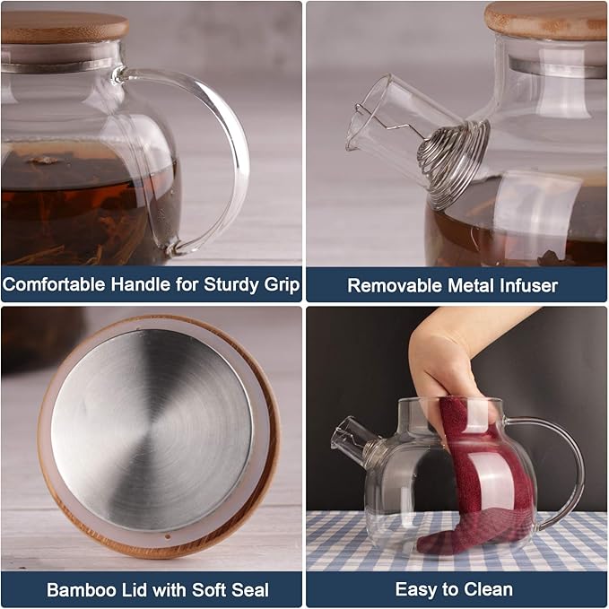 CnGlass Glass Teapot Stovetop Safe,20.3 oz Clear Tea pot with Removable Filter Spout,Loose Leaf and Blooming Tea Maker