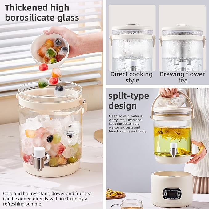 Electric Tea Maker, Health Pot with Strainer,Mulled Wine Pot,3L Multi-Function Kettle for Brewing Tea, Wine, Soup, Fruit Enzyme，Large capacity